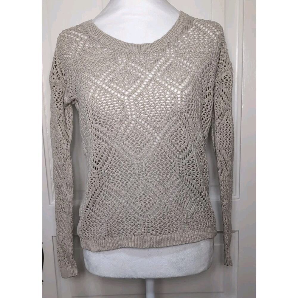 Womens Old Navy Tan Long Sleeve Sweater Open Knit Fisherman Women's S (1235)